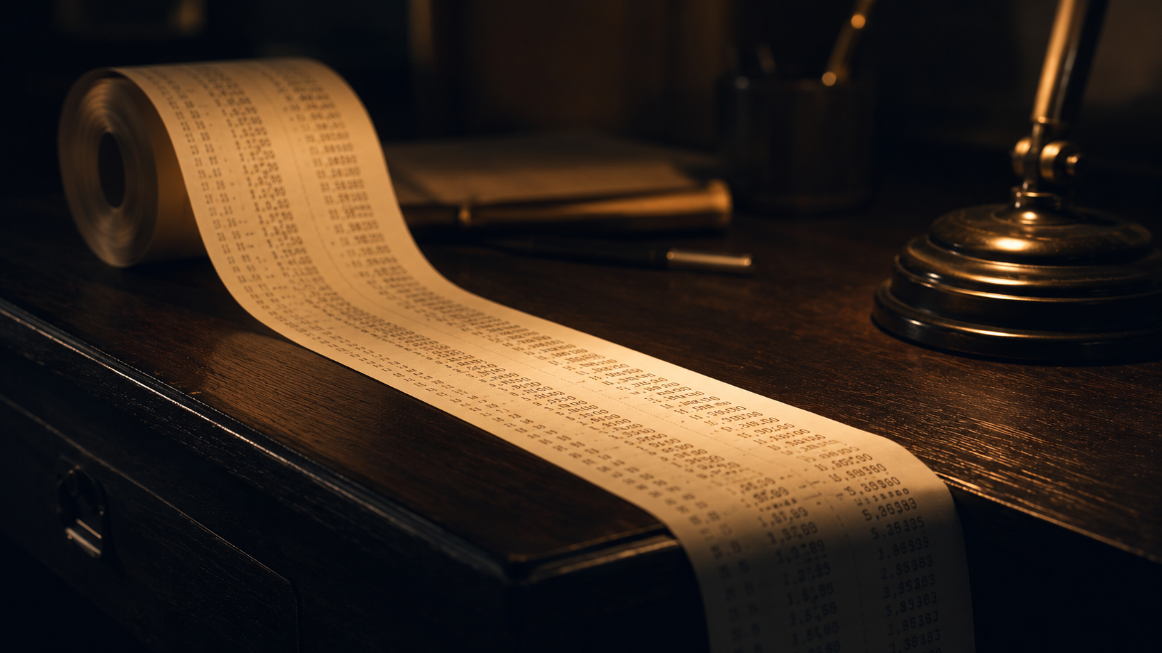 A long loan document trailing off the edge of a desk